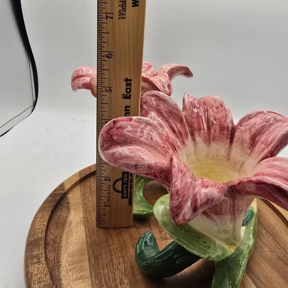 Italian Pottery Floral Vase Pair 1957 Peasant Village PV Italy Signed